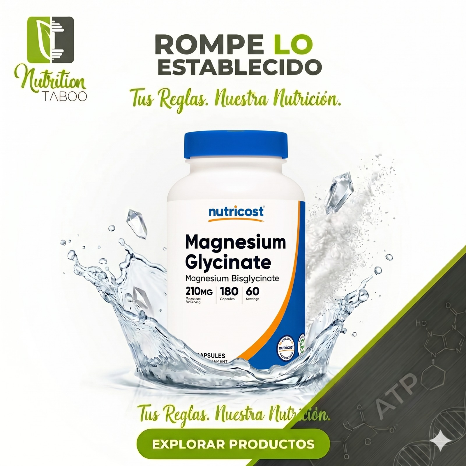 Magnesio Glycinato- 180caps Nutricost