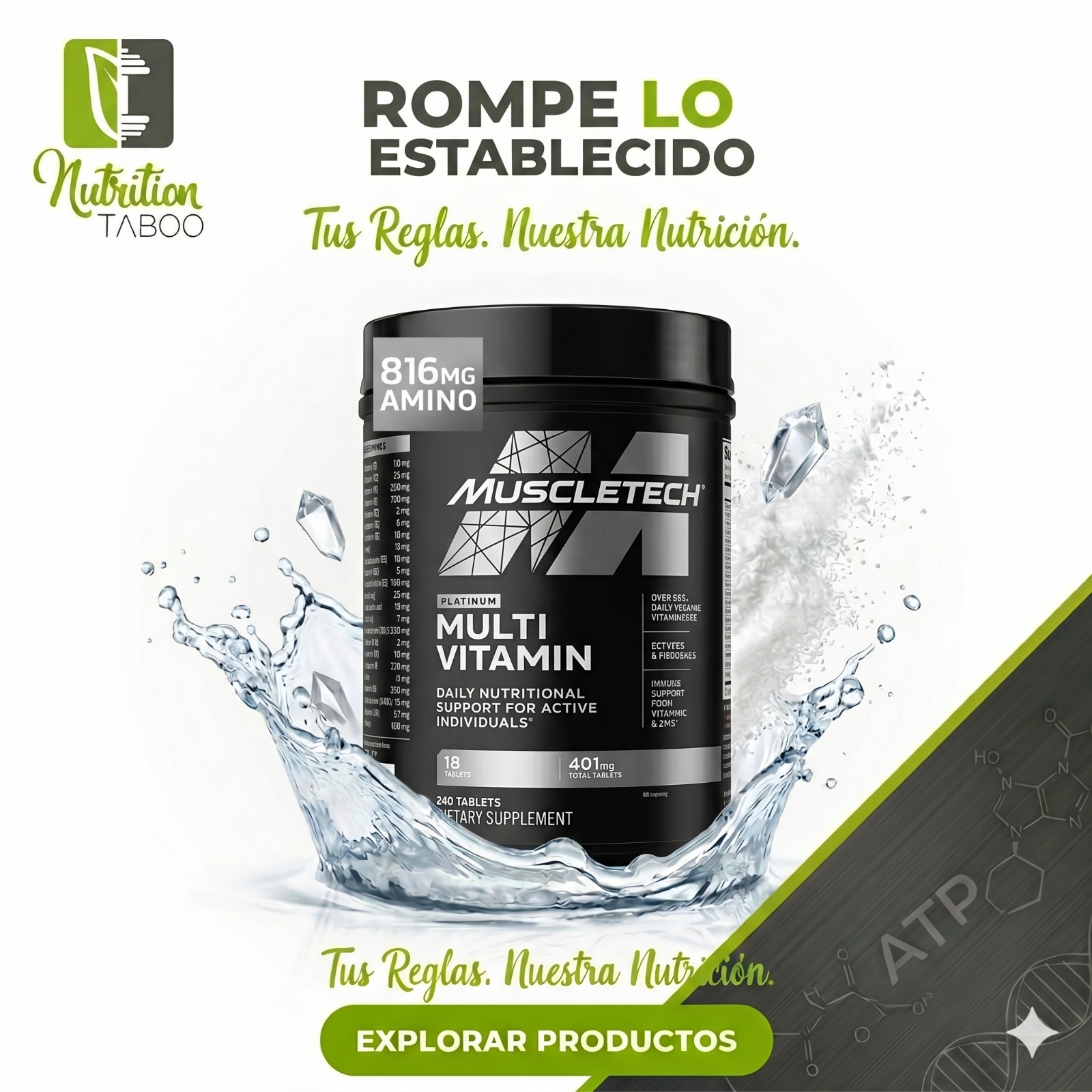 Multivitamínico Platinum MuscleTech – 180 tabletas