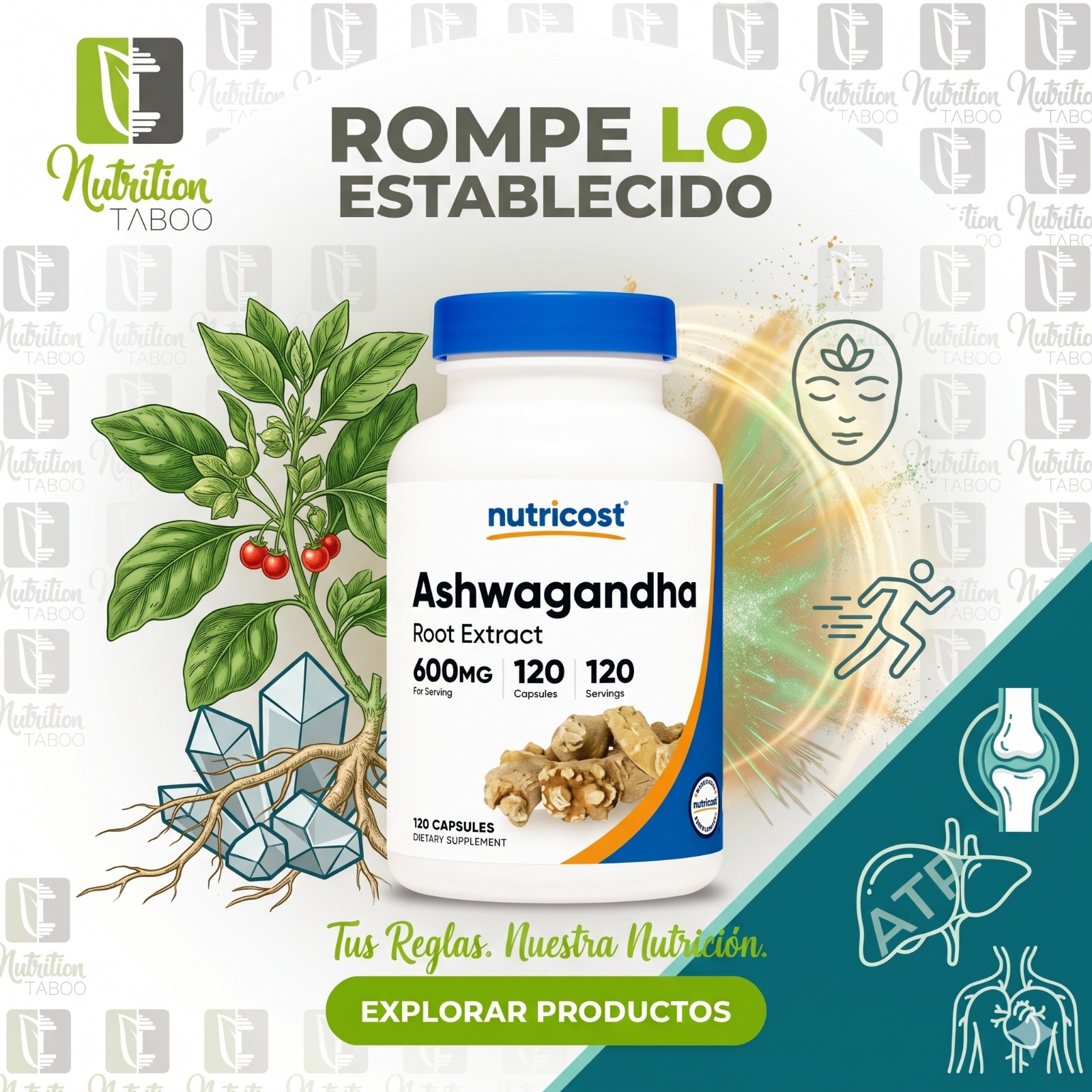 Ashwagandha Nutricost – 120 cápsulas
